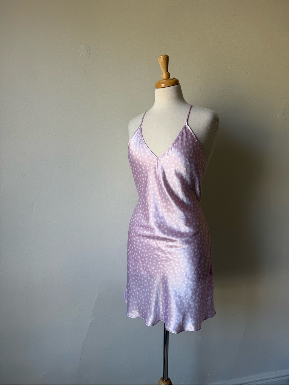 Y2K Satin Polka Dot Open Back Slip Dress | Lavender Mini